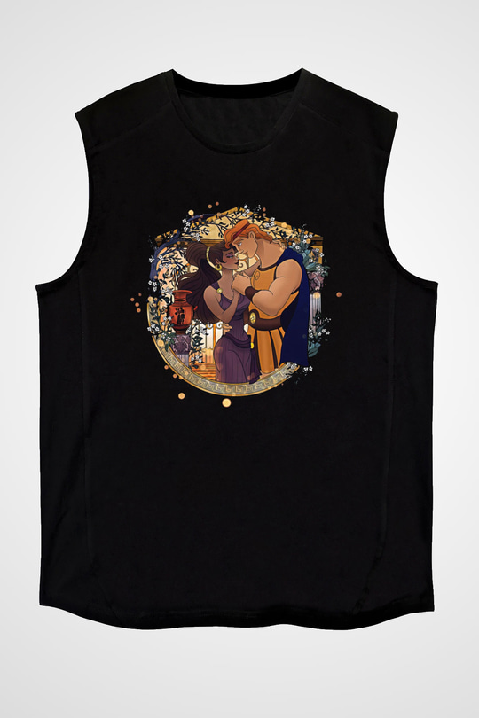 Herkül Baskılı Unisex Siyah Kolsuz Tişört - Tshirt