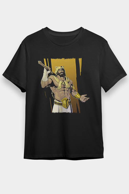 Herkül Baskılı Unisex Siyah Tişört - Tshirt