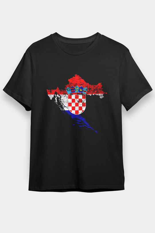 Hırvatistan Siyah Unisex Tişört T-Shirt - TişörtFabrikası