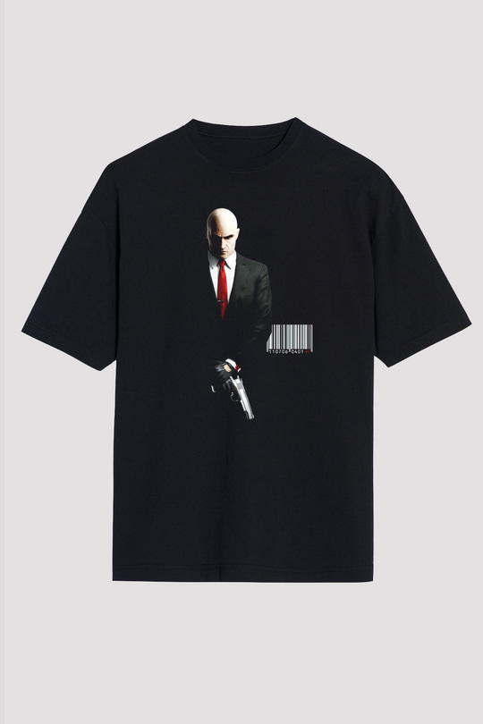 Hitman Siyah Unisex Oversize Tişört T-Shirt