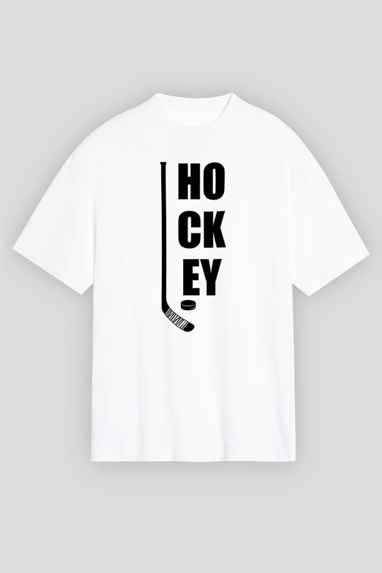 Hokey Baskılı Unisex Beyaz Oversize Tişört - Tshirt