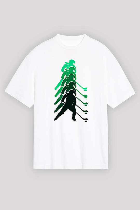 Hokey Baskılı Unisex Beyaz Oversize Tişört - Tshirt