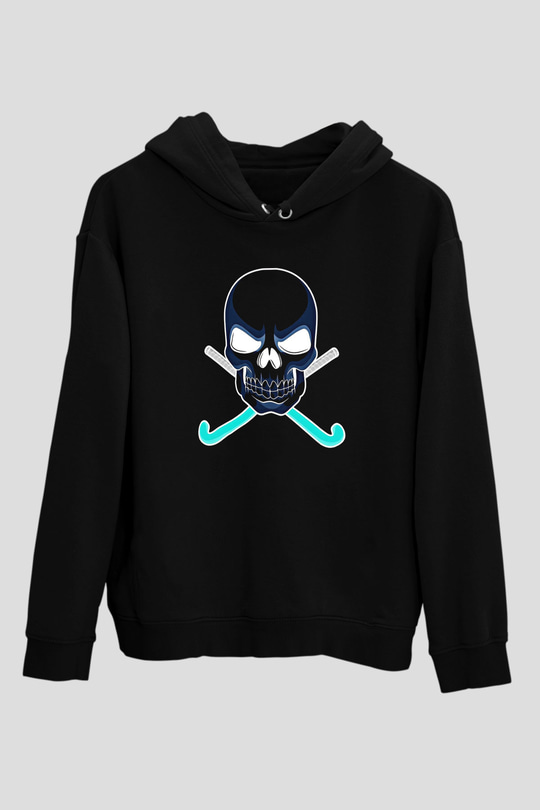 Hokey Baskılı Unisex Siyah Hoodie