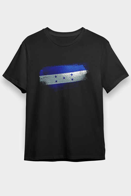 Honduras Bayrağı Baskılı Unisex Siyah Tişört
