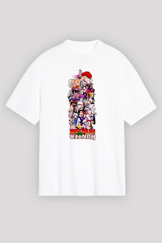 Hunter X Hunter Baskılı Beyaz Unisex Oversize Tişört - Tshirt