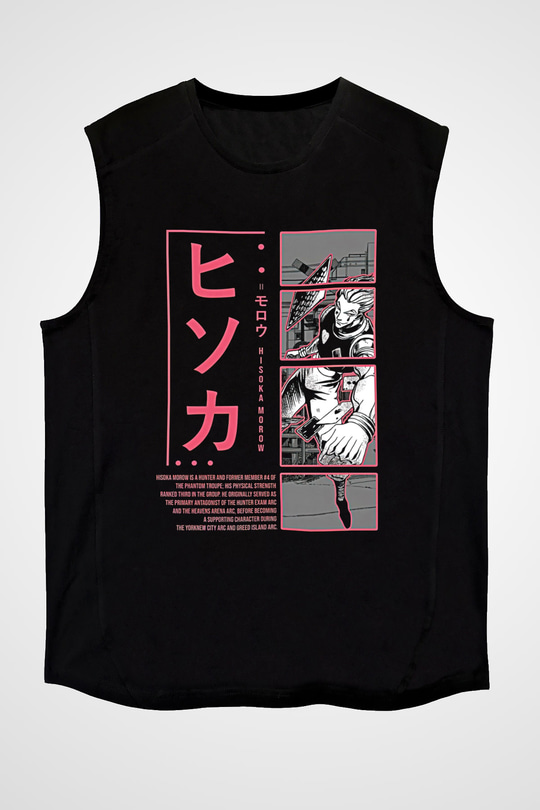 Hunter X Hunter Baskılı Unisex Siyah Kolsuz Tişört - Tshirt