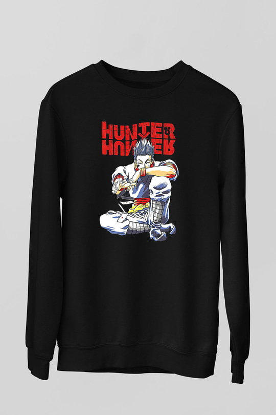 Hunter X Hunter Baskılı Unisex Siyah Sweatshirt