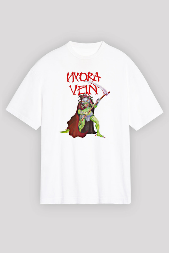 Hydra Vein Baskılı Unisex Beyaz Oversize Tişört