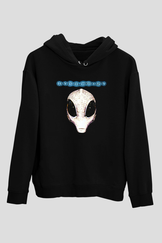 Hypocrispy Baskılı Unisex Siyah Kapüşonlu Sweatshirt