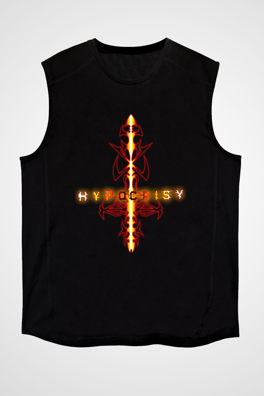 Hypocrispy Baskılı Unisex Siyah Kolsuz Tişört - Tshirt