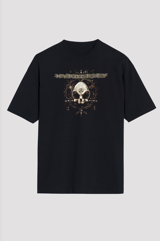 Hypocrispy Baskılı Unisex Siyah Oversize Tişört - Tshirt