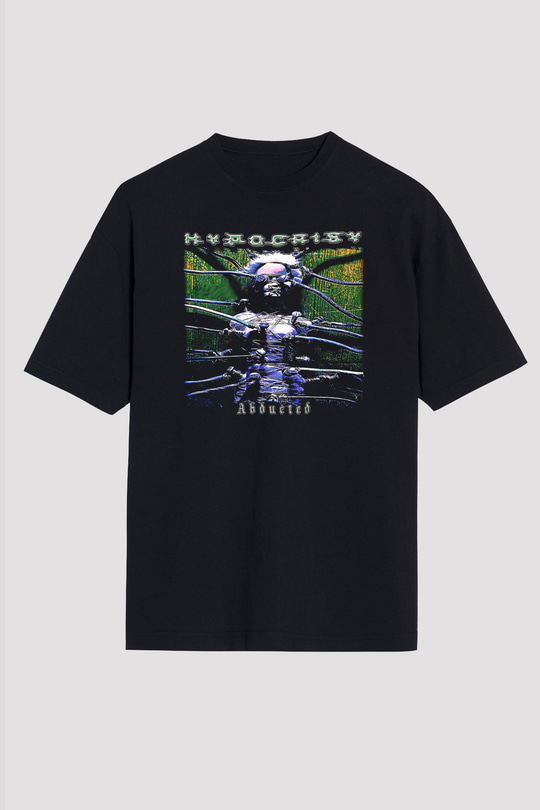 Hypocrispy Baskılı Unisex Siyah Oversize Tişört - Tshirt