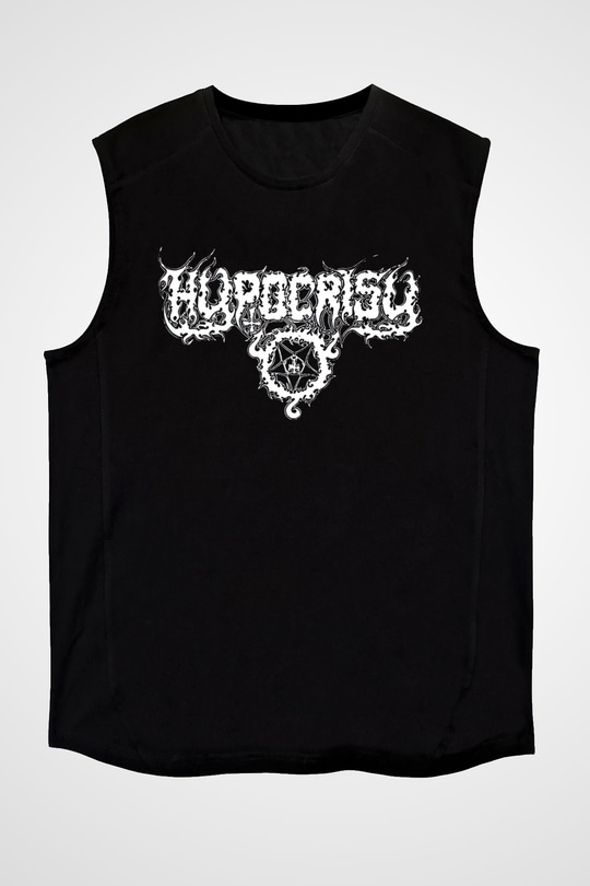 Hypocrisy Baskılı Unisex Siyah Kolsuz Tişört - Tshirt