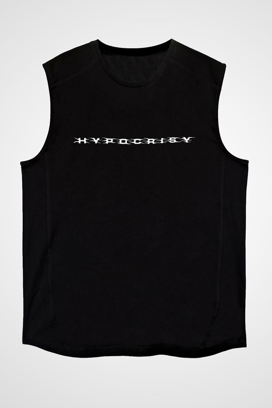 Hypocrisy Baskılı Unisex Siyah Kolsuz Tişört - Tshirt