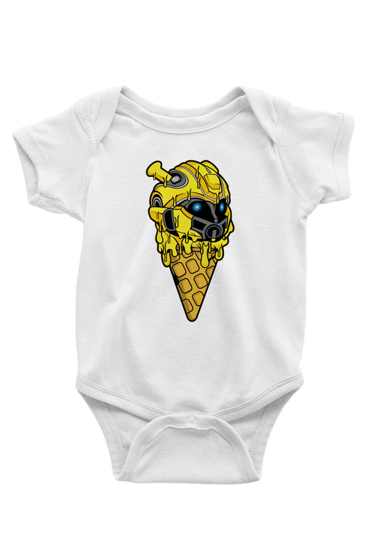 Ice Cream Bumble Bee Baskılı Unisex Beyaz Bebek Body - Zıbın