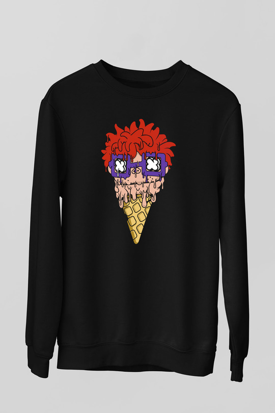 Ice Cream Rugrat Baskılı Unisex Siyah Sweatshirt