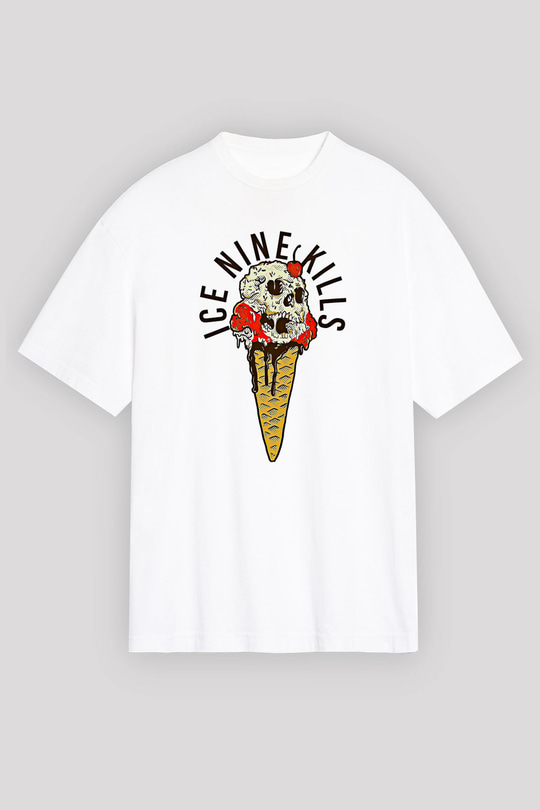 Ice Nine Kills Baskılı Beyaz Unisex Oversize Tişört - Tshirt