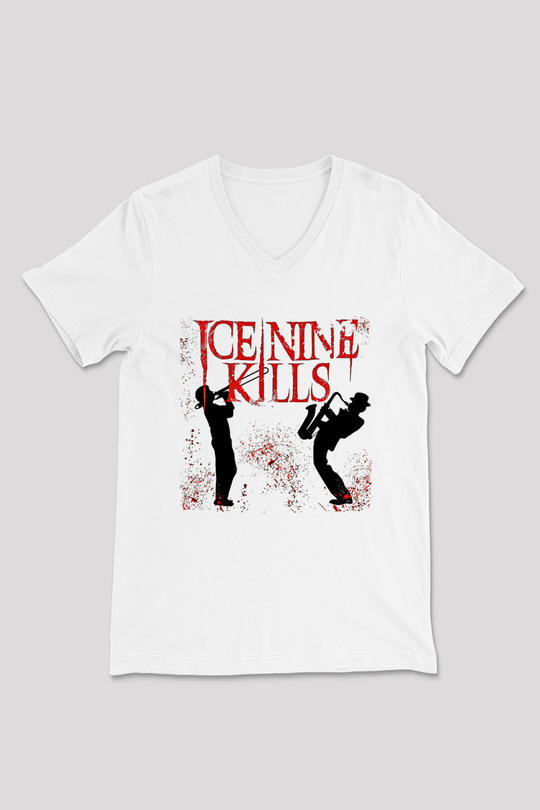 Ice Nine Kills Baskılı Beyaz Unisex V Yaka Tişört - Tshirt
