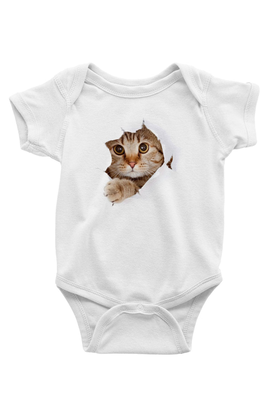 İçimdeki Şirin Kedi Temalı BaskılıBeyaz Tshirt Bebek Body - Zıbın