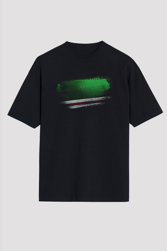 İçkerya Çeçen Cumhuriyeti - Chechen Republic İchkeria Bayrağı Baskılı Unisex Siyah Oversize Tişört
