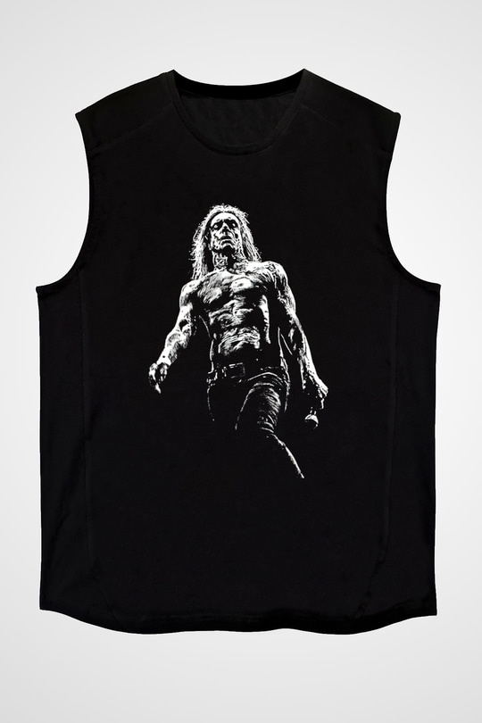 Iggy Pop Baskılı Unisex Siyah Kolsuz Tişört - Tshirt