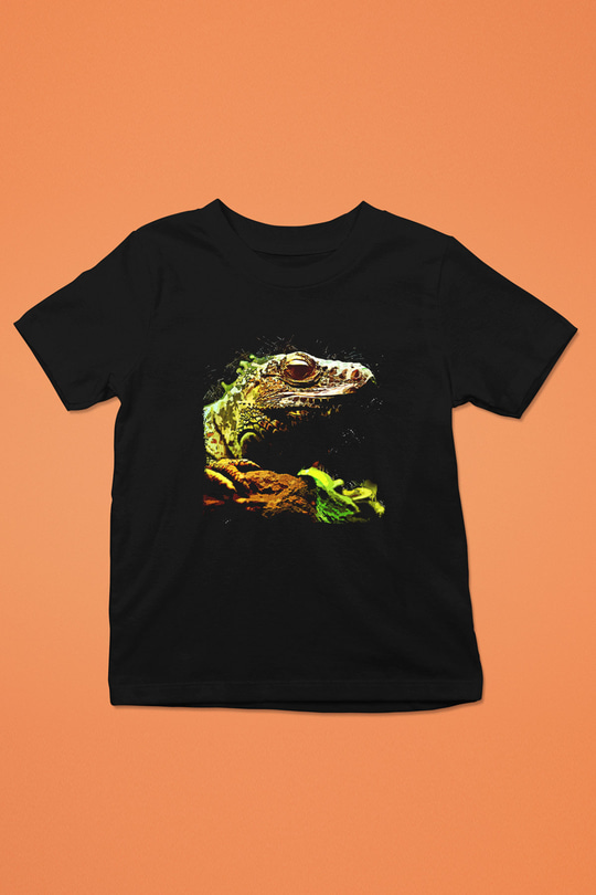 İguana Baskılı Unisex Siyah Çocuk Tişört - Tshirt