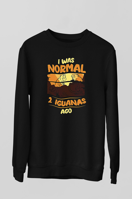İguana Baskılı Unisex Siyah Sweatshirt