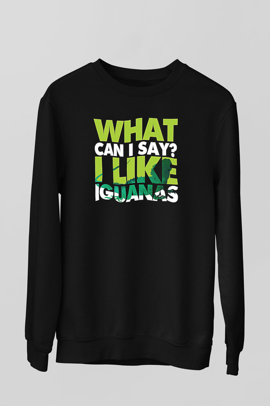 İguana Baskılı Unisex Siyah Sweatshirt