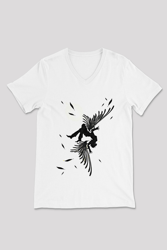 İkarus Baskılı Beyaz Unisex V Yaka Tişört - Tshirt