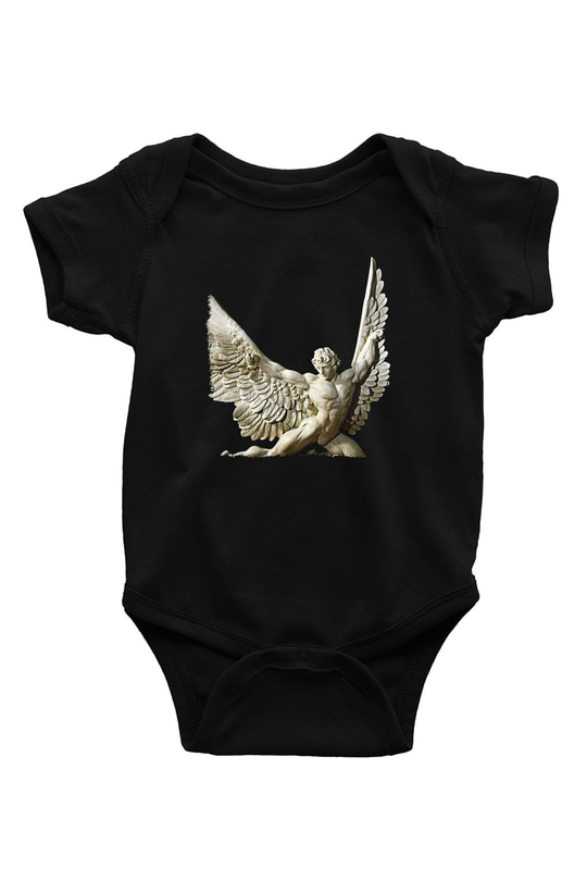 İkarus Baskılı Unisex Siyah Bebek Body - Zıbın