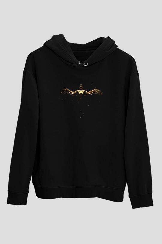 İkarus Baskılı Unisex Siyah Hoodie