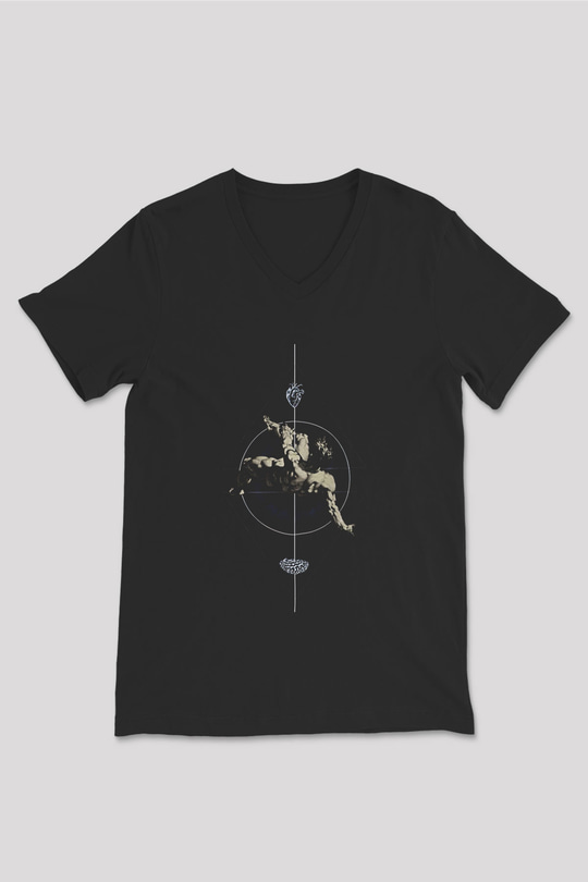 İkarus Baskılı Unisex Siyah V Yaka Tişört - Tshirt