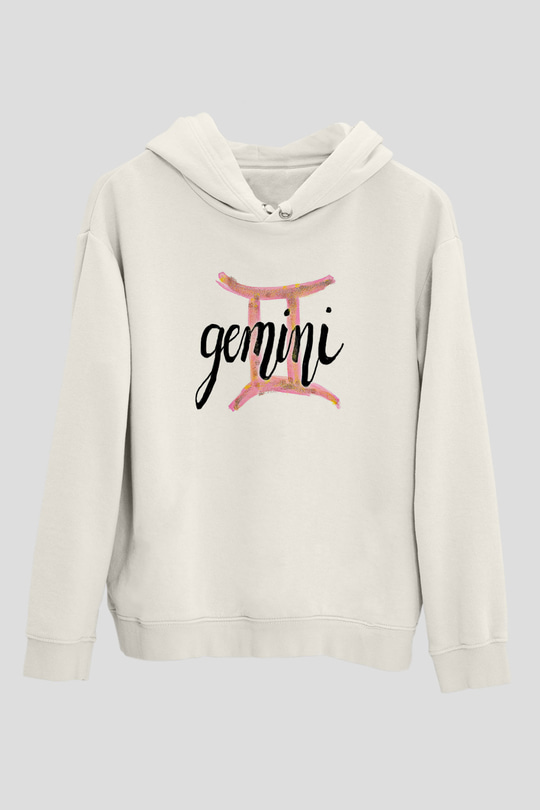 İkizler Burcu Baskılı Beyaz Unisex Hoodie