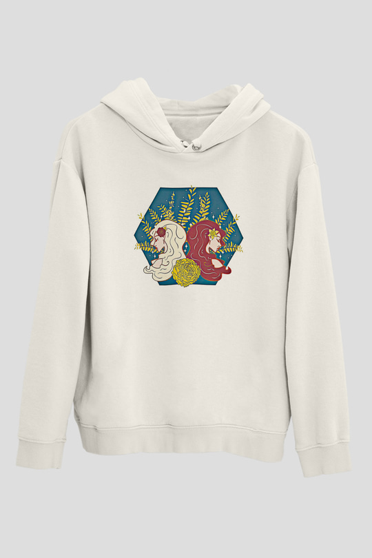 İkizler Burcu Baskılı Beyaz Unisex Hoodie