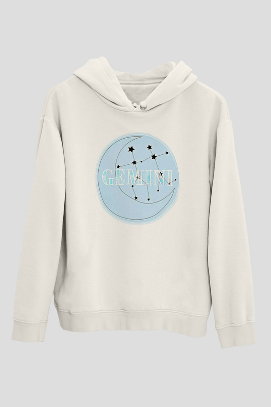 İkizler Burcu Baskılı Beyaz Unisex Hoodie