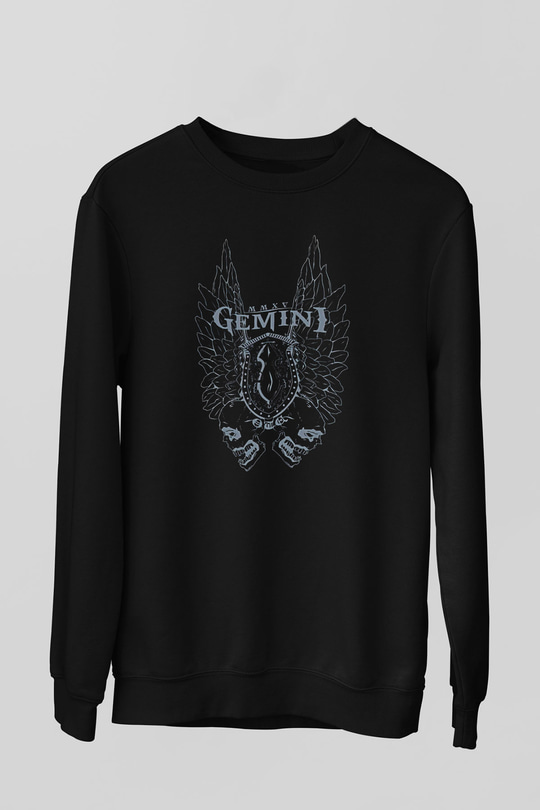 İkizler Burcu Baskılı Unisex Siyah Sweatshirt