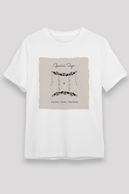İkizler Burcu Unisex Baskılı Beyaz Tişört - Tshirt