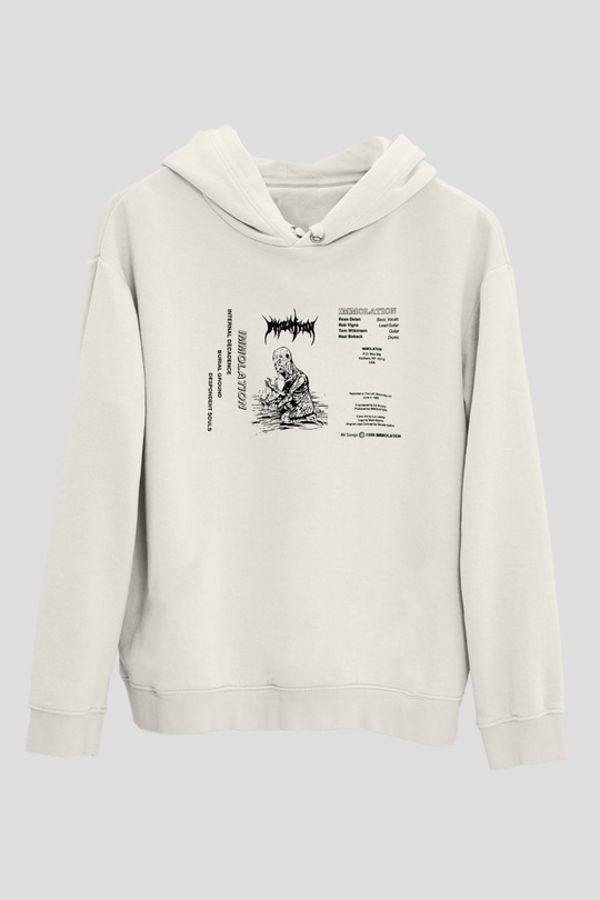 Immolation Baskılı Beyaz Unisex Kapüşonlu Sweatshirt