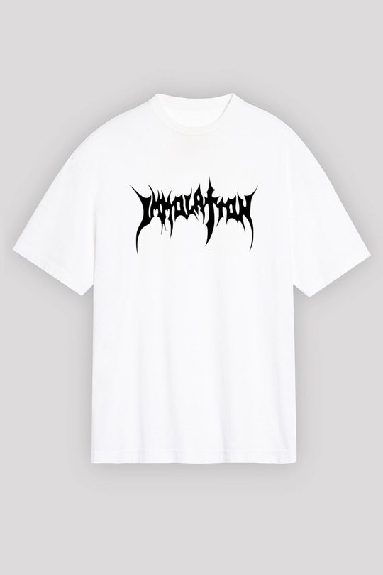 Immolation Baskılı Beyaz Unisex Oversize Tişört - Tshirt