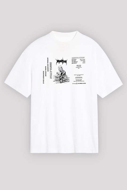 Immolation Baskılı Beyaz Unisex Oversize Tişört - Tshirt