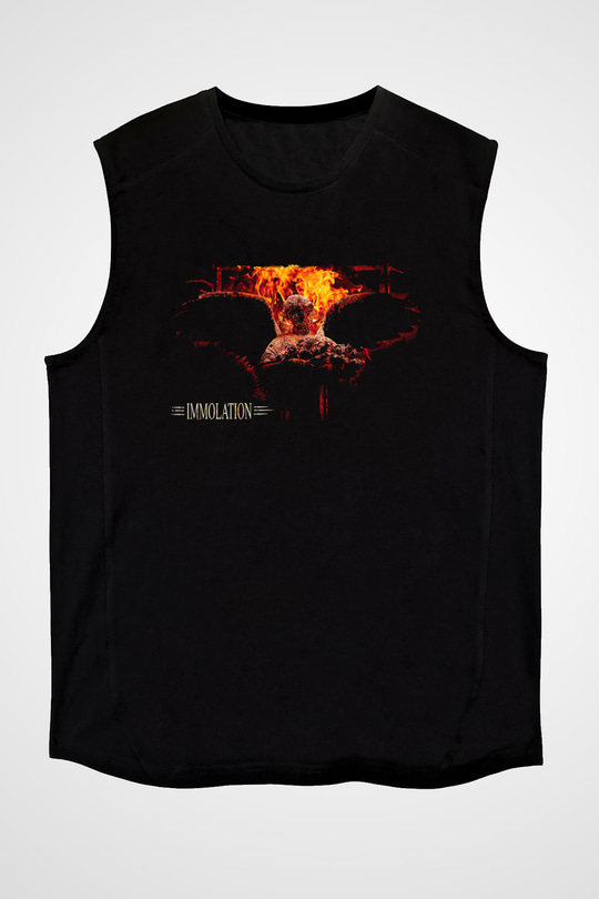 Immolation Baskılı Unisex Siyah Kolsuz Tişört - Tshirt