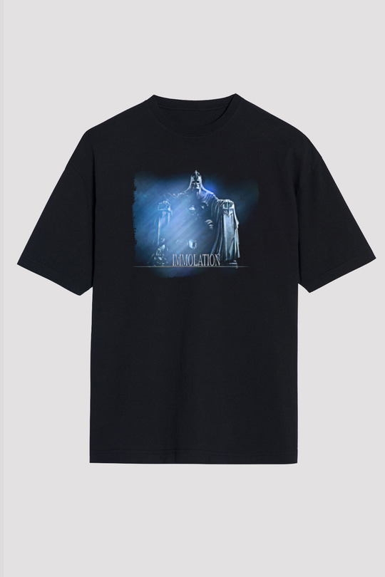 Immolation Baskılı Unisex Siyah Oversize Tişört - Tshirt