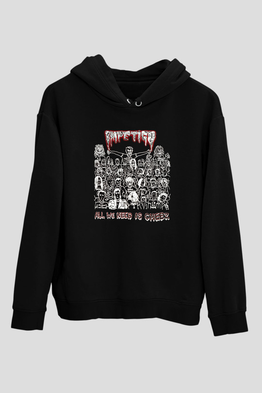 Impetigo Baskılı Unisex Siyah Kapüşonlu Sweatshirt