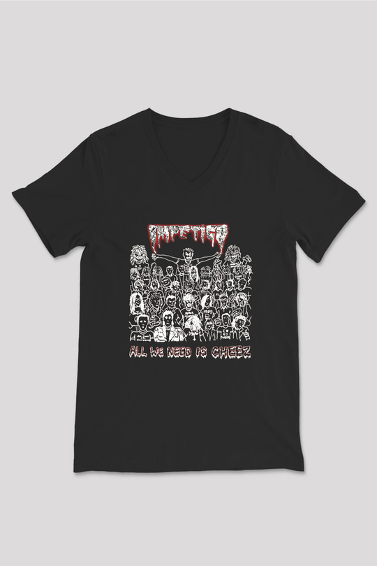 Impetigo Baskılı Unisex Siyah V Yaka Tişört - Tshirt