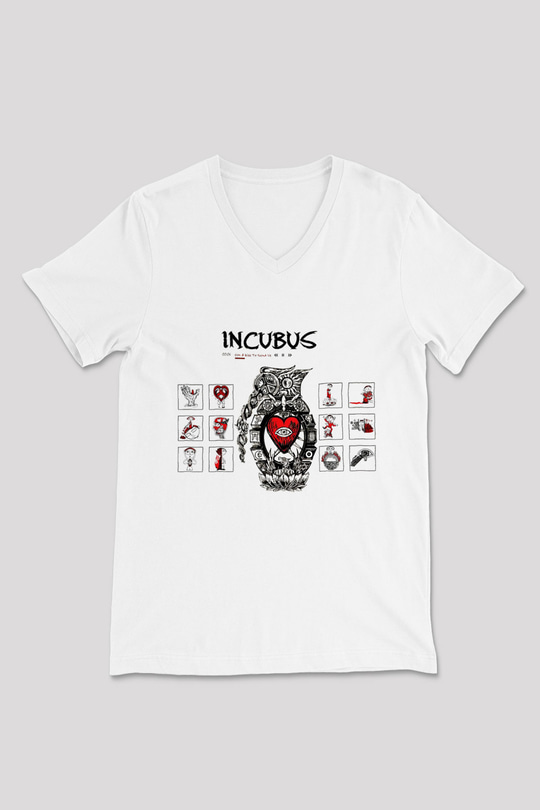 Incubus Beyaz Unisex V Yaka Tişört T-Shirt