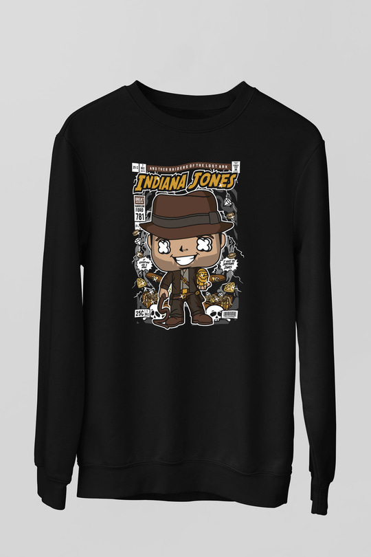 Indiana Jones Baskılı Unisex Siyah Sweatshirt