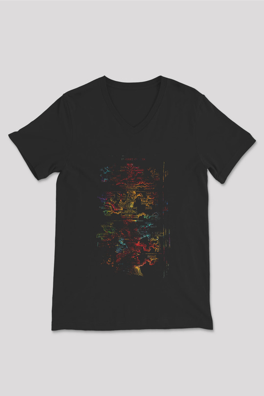 İnsan Soyağacı Baskılı Unisex V Yaka Siyah Tİşört - Tshirt