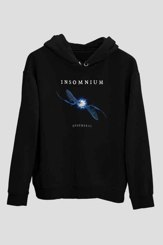 Insomnium Baskılı Unisex Siyah Kapüşonlu Sweatshirt