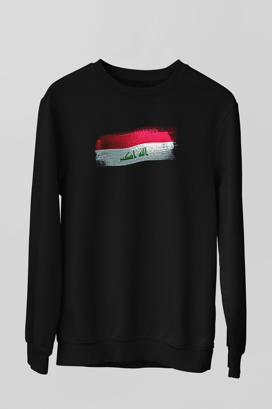 Irak - İraq Bayrağı Baskılı Unisex Siyah Sweatshirt