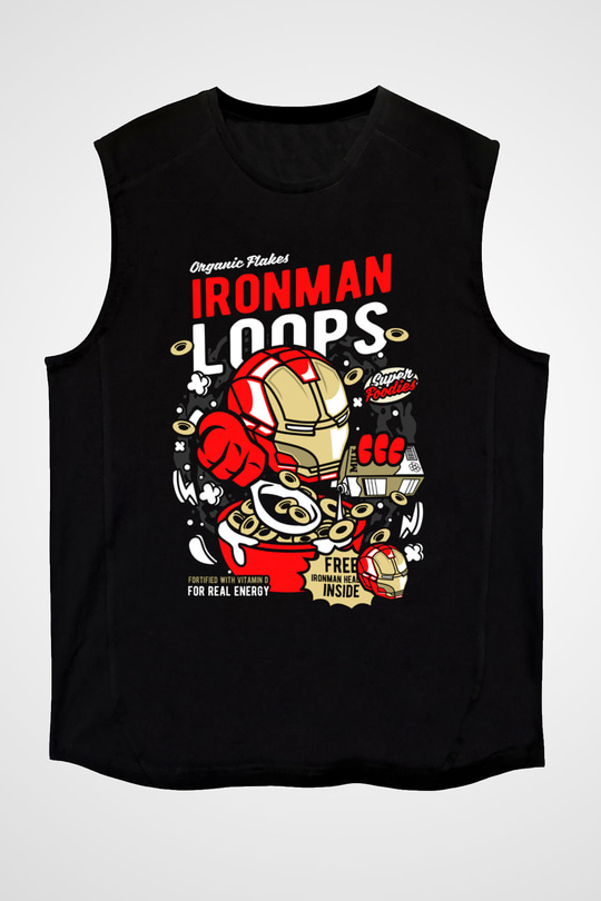 Iron Loops Baskılı Unisex Siyah Kolsuz Tişört